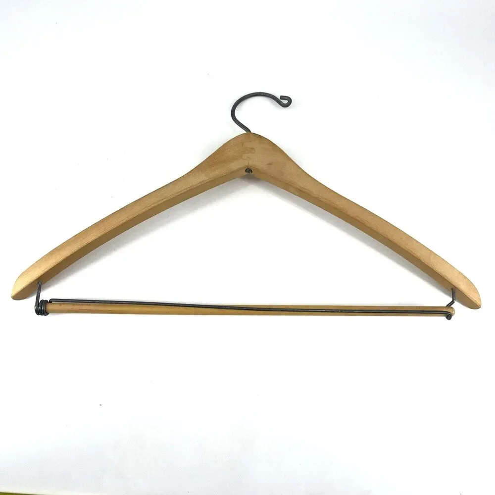 3 Ct VTG WISHBONE Wishbone-Shaped Wood Coat Suit Hangers Locking Pants Bar